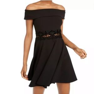 NWT Black Off Shoulder Fit Flare Midi Dress